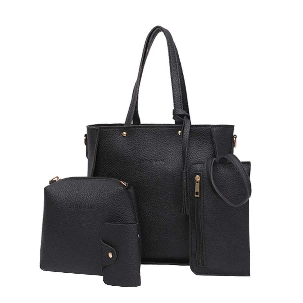 Elegance in Four: Tote Handbag, Shoulder Bag, Messenger Bag, and Day Clutch