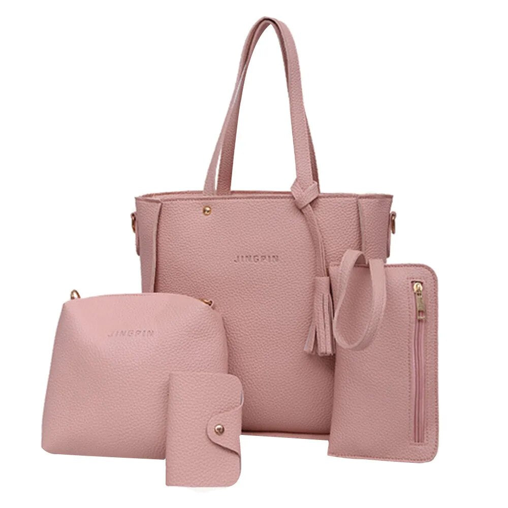 Elegance in Four: Tote Handbag, Shoulder Bag, Messenger Bag, and Day Clutch