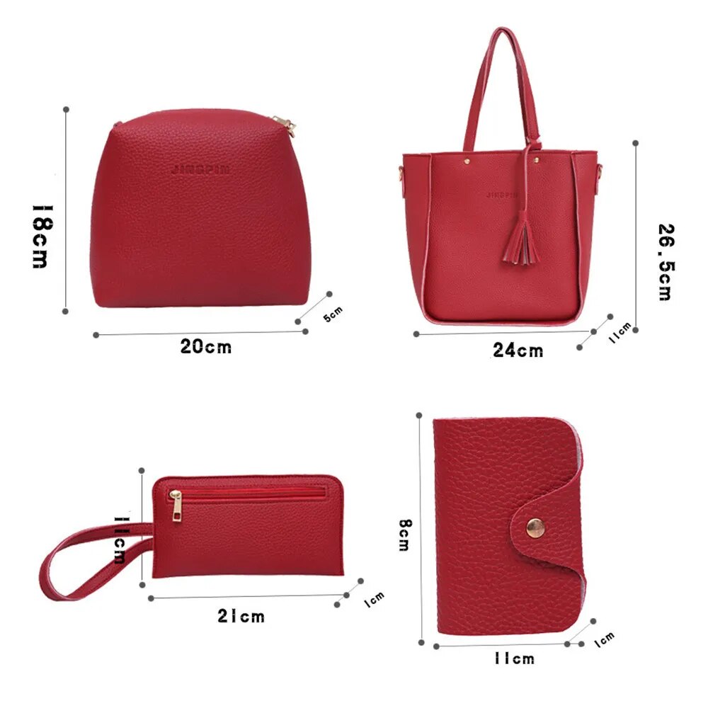 Elegance in Four: Tote Handbag, Shoulder Bag, Messenger Bag, and Day Clutch