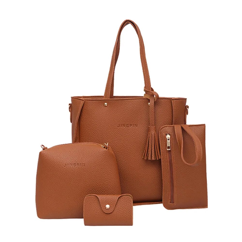 Elegance in Four: Tote Handbag, Shoulder Bag, Messenger Bag, and Day Clutch